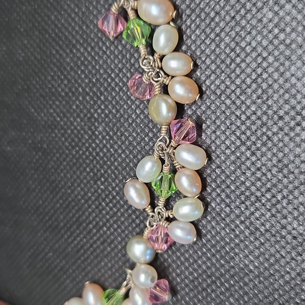 Sterling Leather Necklace With Crystals - Picture 2 of 8